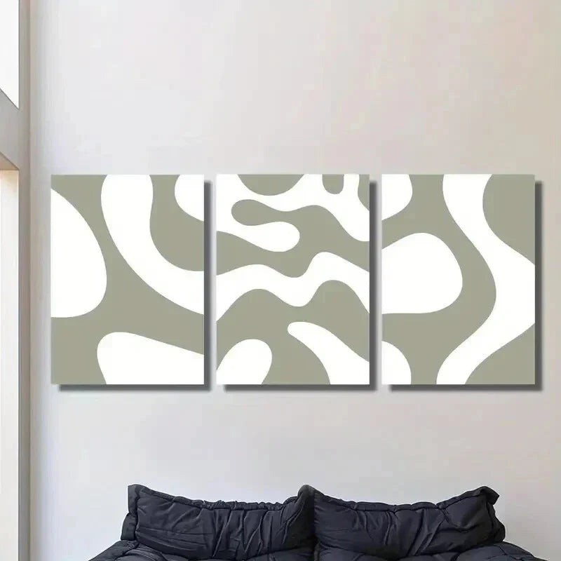 3pcs Sage Green Rough Curve Decoration Wall Art Set Canvas Framed 40x60cm - High Quality Print 100% Australian Made Wall Canvas Ready to Hang