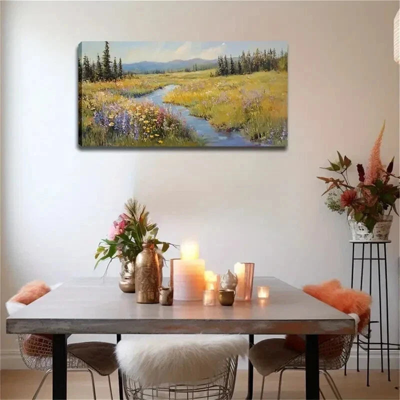 A Stream Runs The Flower Wall Art Canvas Office Home Room Framed 120x60cm