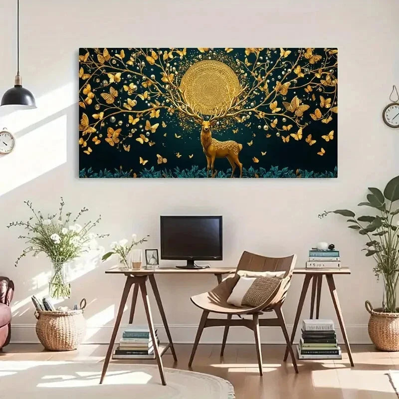 Beautiful Butterfly Golden Wall Art Canvas Office Home Room Framed 120x60cm