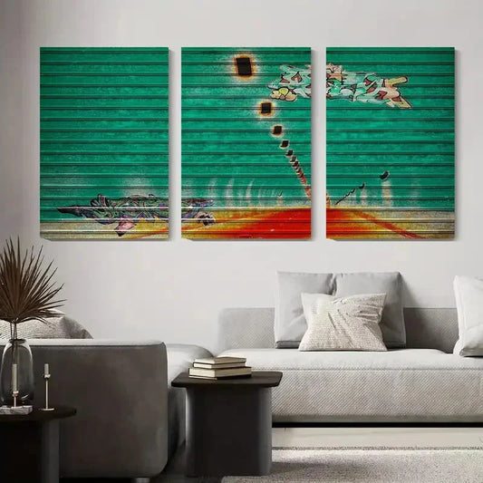 3pcs Urban Graffiti Modern Abstract Metal Print Ready to Hang Art