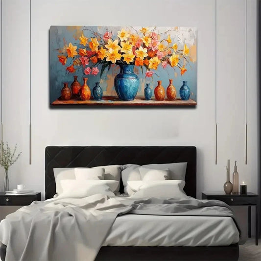 Vibrant Bouquet Design Wall Art canvas office home room framed 120x60cm