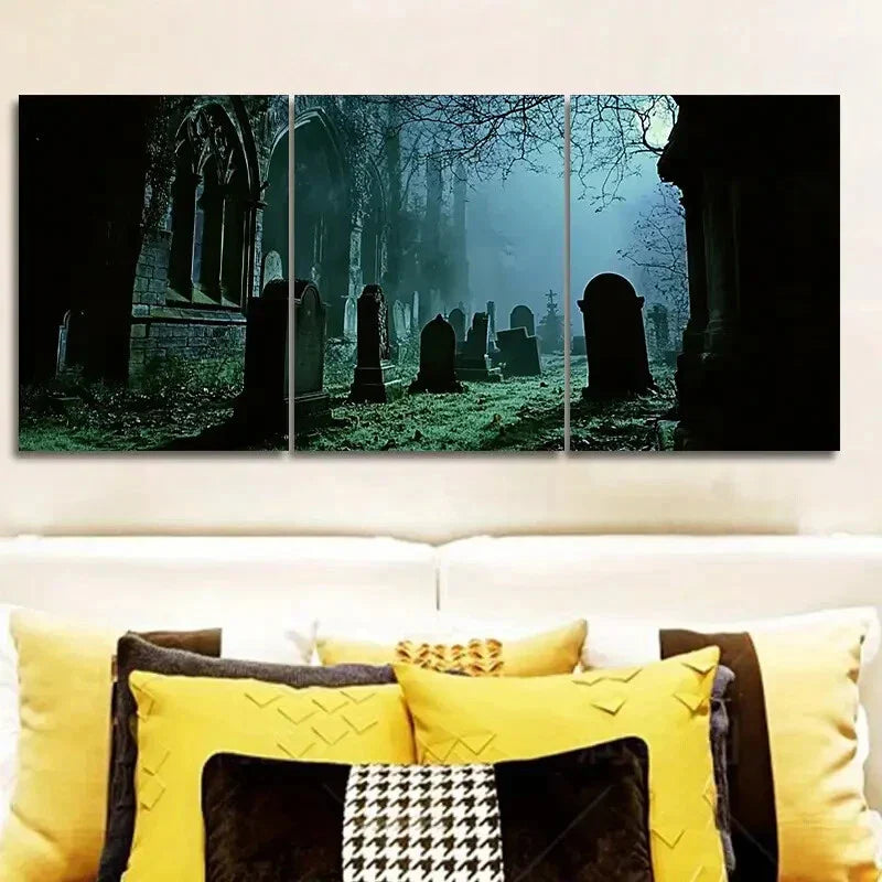 3pcs Gothic cemetery Art Painting Metal Print Ready to Hang Art