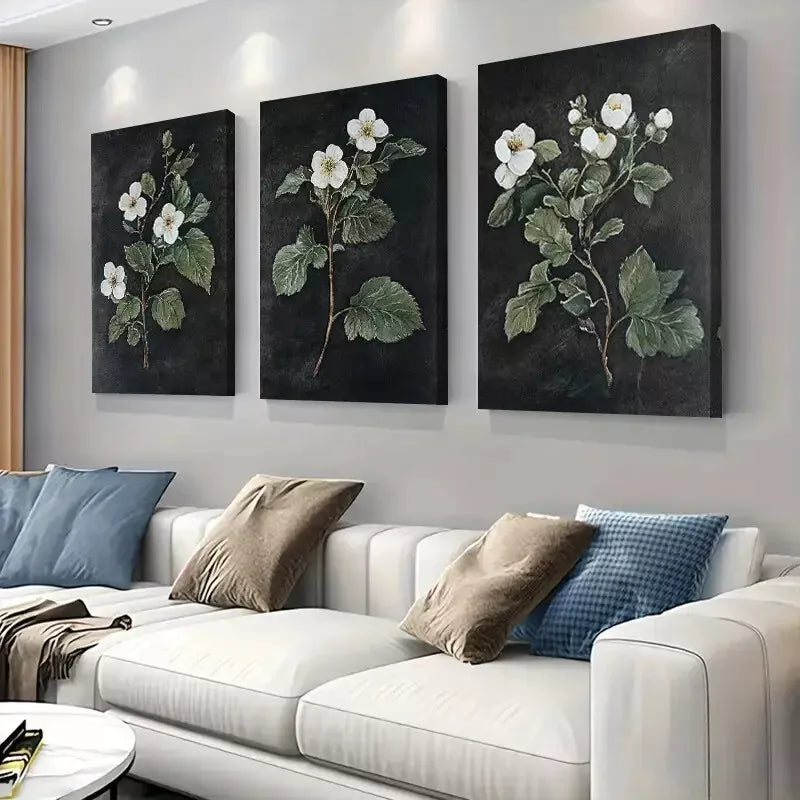 3pcs  Elegant Botanical White Flower Triptych Wall Art Set Canvas Framed 40x60cm - High Quality Print 100% Australian Made Wall Canvas Ready to Hang