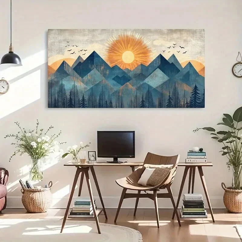 Sunset Glow Silhouettes Forest Wall Art Canvas Office Home Room Framed 120x60cm