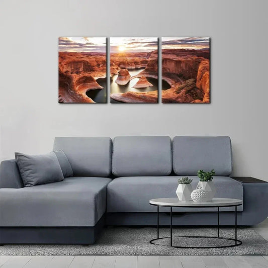3pcs Lake Arizona Modern Sunset Stones Metal Print Ready to Hang Art