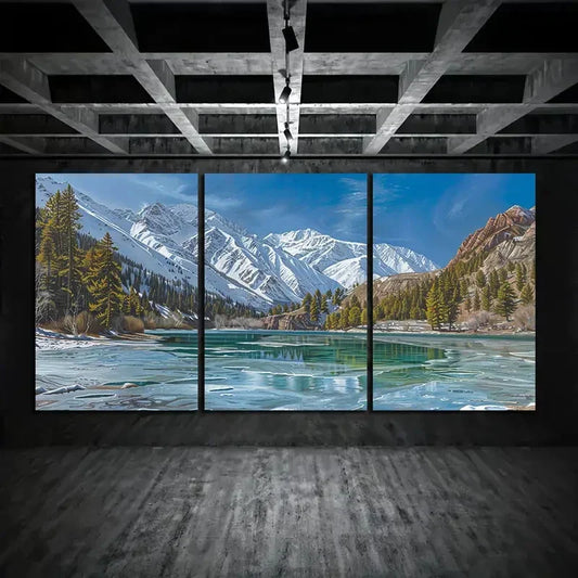 3pcs Scenic Frozen Lake and Mountain Landscape Metal Print Ready to Hang Art