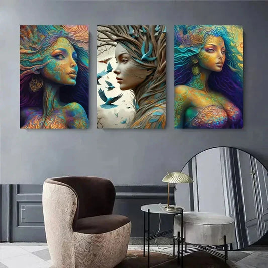 3pcs Inspired Fantasy Woman Colorful Metal Print Ready to Hang Art