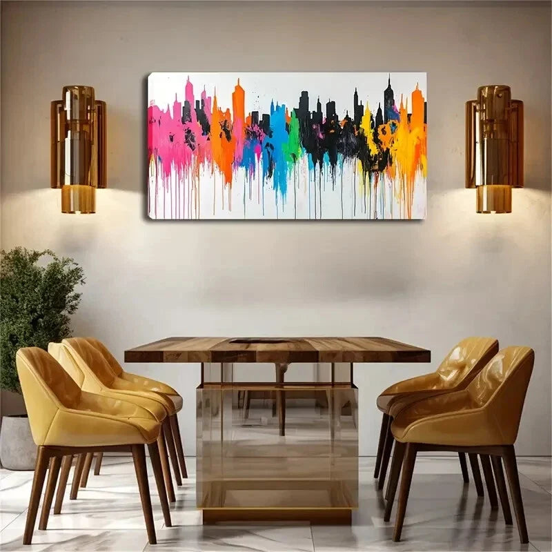 Abstract City Cluster Portrait Wall Art Canvas Office Home Room Framed 120x60cm