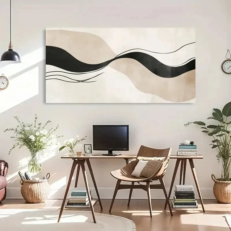 Bold Lines & Minimalist Design Wall Art Canvas Office Home Room Framed 80x45cm