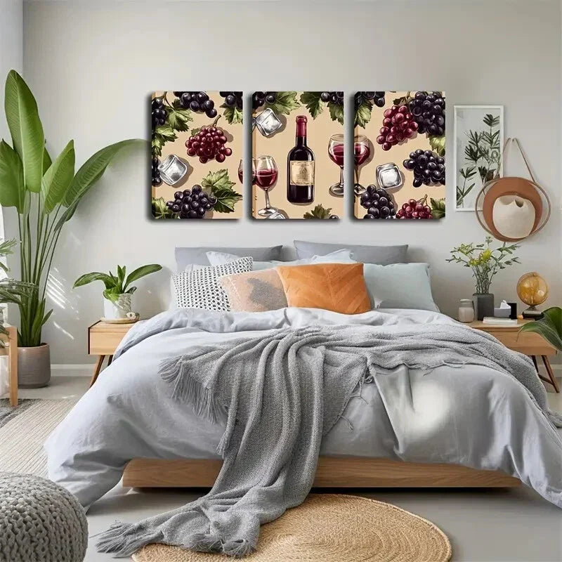 3pcs Abstract Ice Cubes and Grapes Wall Art Set Canvas Framed 40x60cm - High Quality Print 100% Australian Made Wall Canvas Ready to Hang