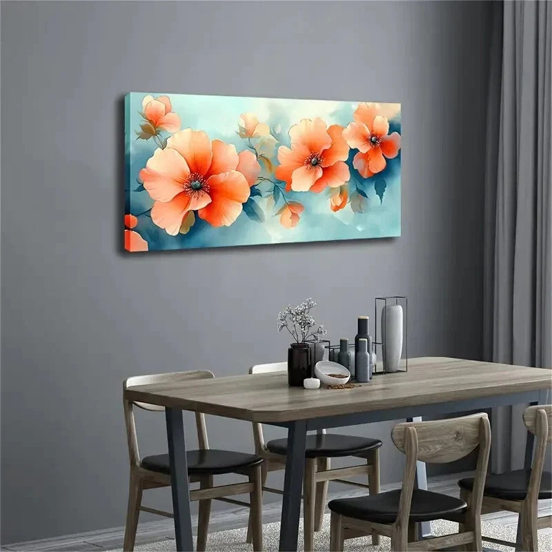 Realistic Orange Flowers Green Wall Art Canvas Office Home Room Framed 120x60cm