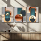 3pcs Vibrant Fantasy Modern Gold & Blue Rounds Wall Art Set Canvas Framed 40x60cm - High Quality Print 100% Australian Made Wall Canvas Ready to Hang