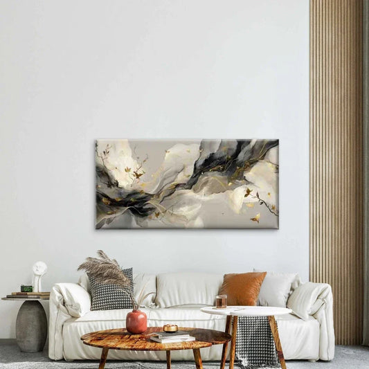 Golden Marble-like Abstract WaveWall Art Canvas Office Home Room Framed 80x45cm