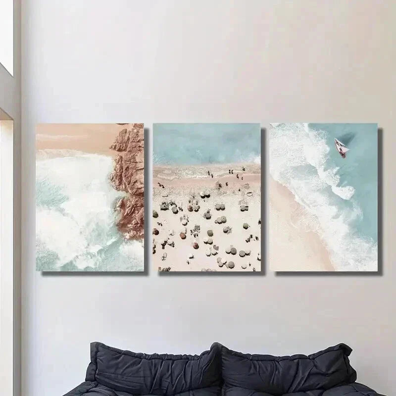 3pcs Beach Aerial Scene Landscape Theme Wall Art Set Canvas Framed 40x60cm - High Quality Print 100% Australian Made Wall Canvas Ready to Hang