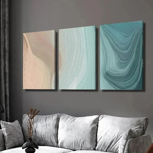 3pcs Abstract Brown Turquoise Decoration Wall Art Set Canvas Framed 40x60cm - High Quality Print 100% Australian Made Wall Canvas Ready to Hang