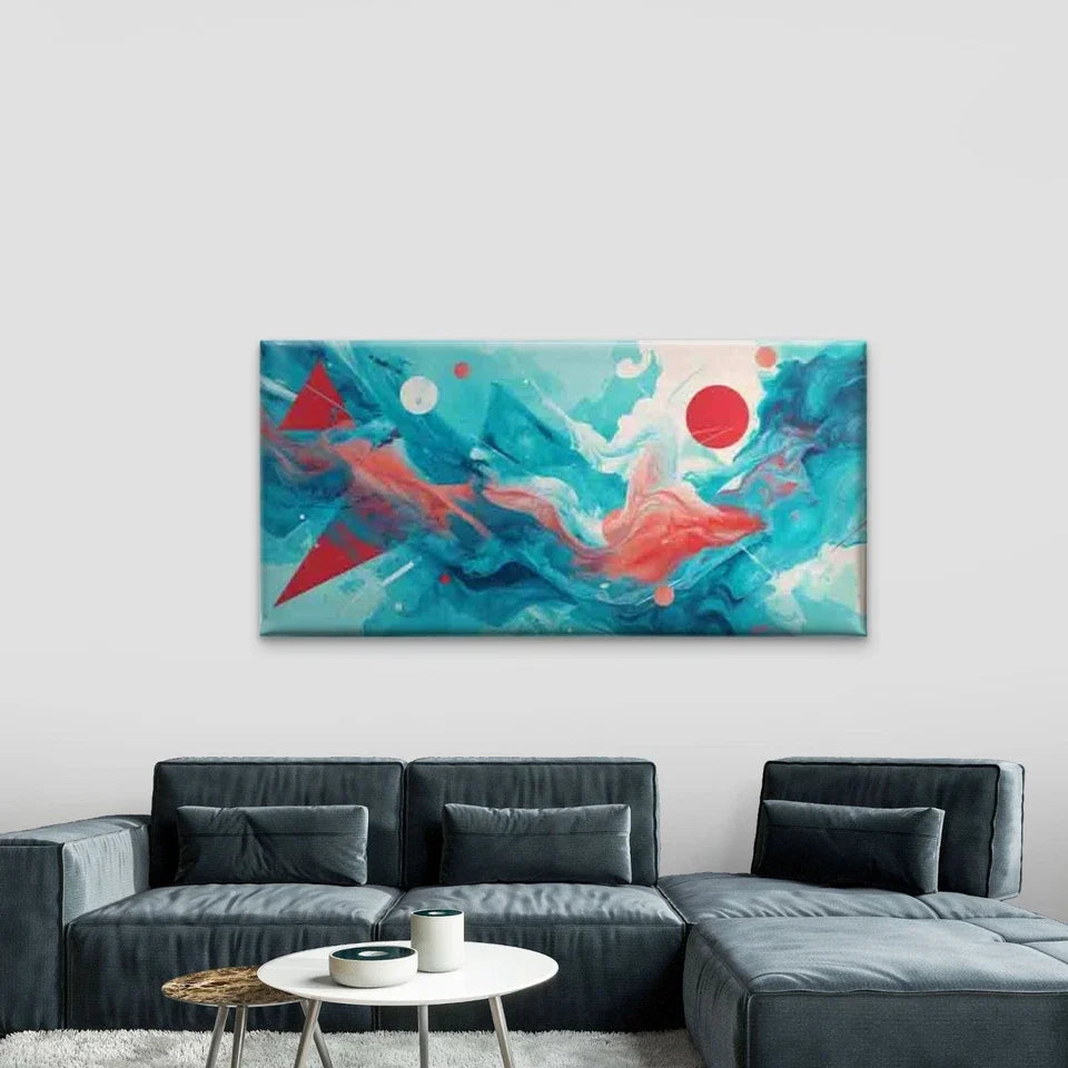 Bold Geometric Dynamic Movement Wall Art Canvas Office Home Room Framed 80x45cm