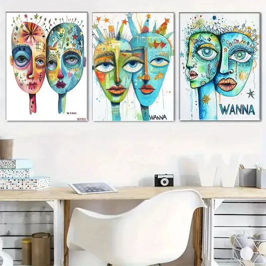 3pcss Abstract Portrait Wall Art Set Canvas Framed 40x60cm - High Quality Print 100% Australian Made Wall Canvas Ready to Hang