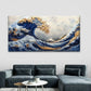 Japanese-Inspired Blue & Golden Wall Art Canvas Office Home Room Framed 120x60cm