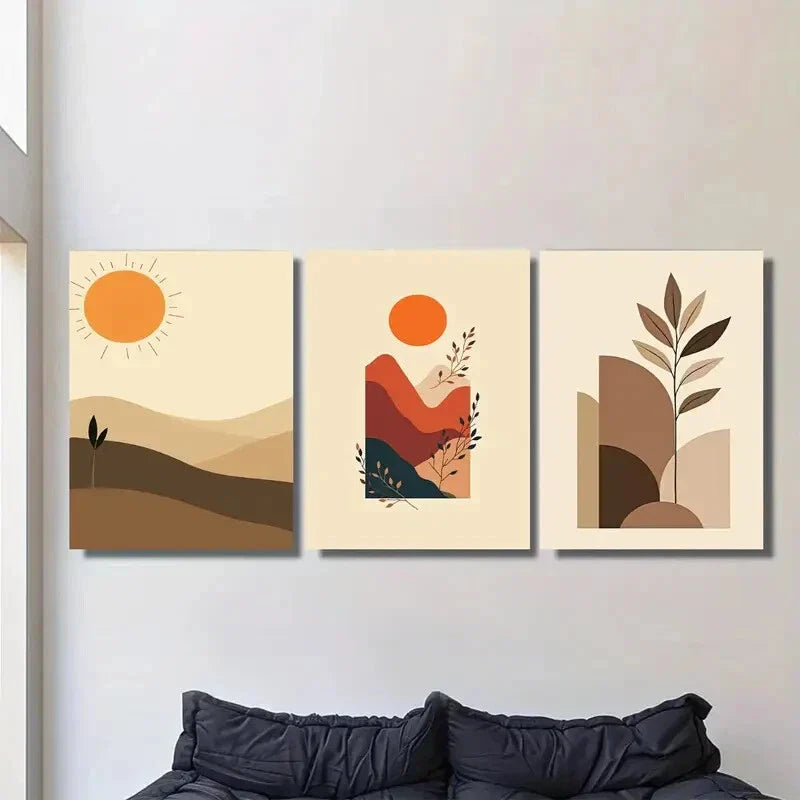 3pcs Modern Abstract Boho Landscape Metal Print Ready to Hang Art