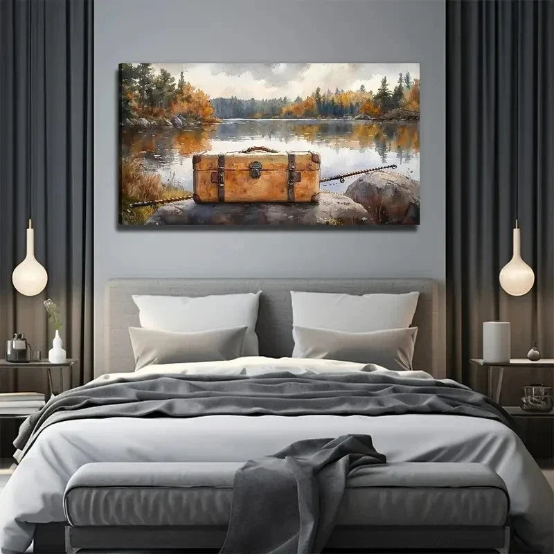 Lakeside Suitcase Perfect Wall Art Canvas Office Home Room Framed 80x45cm