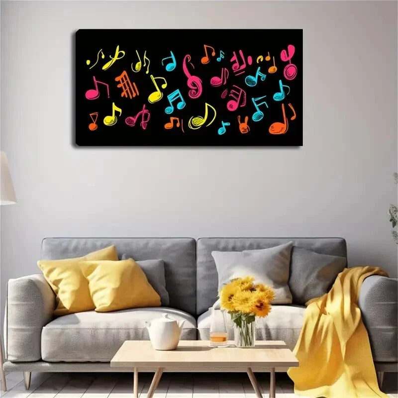 Vibrant Multicolor Music Notes Wall Art Canvas Office Home Room Framed 80x45cm