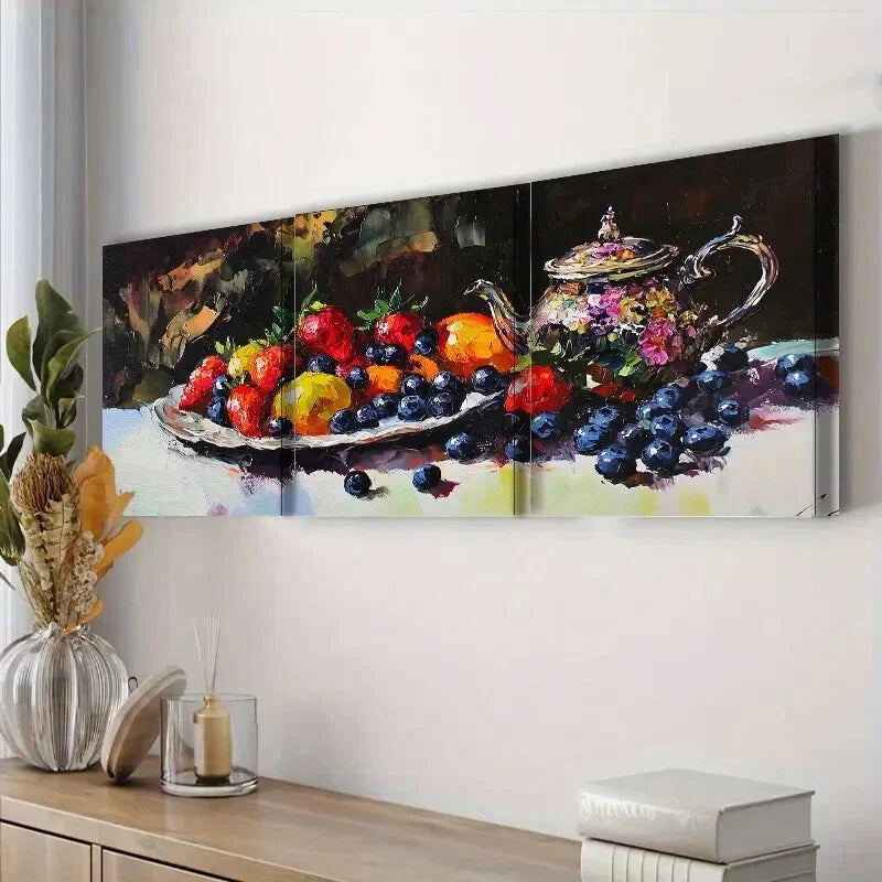 3pcs Afternoon Tea Fruit Nature Perfect Wall Art Set Canvas Framed 40x60cm - High Quality Print 100% Australian Made Wall Canvas Ready to Hang