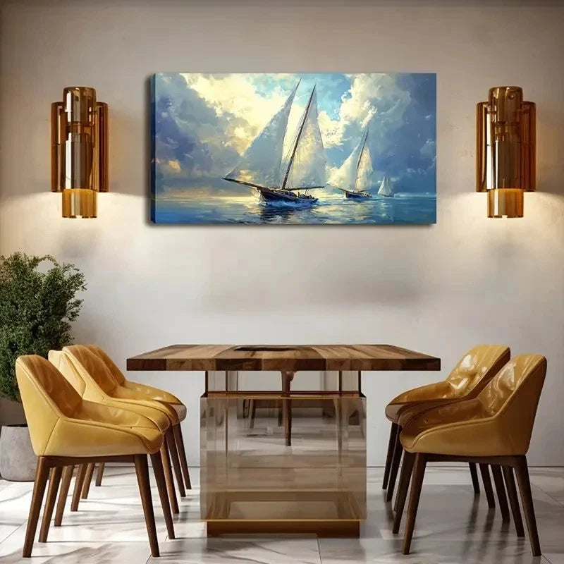 Nautical Sailboats On Ocean Wall Art Canvas Office Home Room Framed 120x60cm