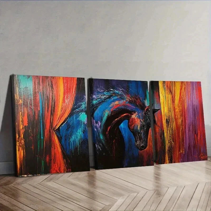3pcs Elegant Horse Colorful Dark Perfect Wall Art Set Canvas Framed 40x60cm - High Quality Print 100% Australian Made Wall Canvas Ready to Hang
