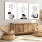 3pcs Beige Gray Liner Florals Leaves Black Stone Wall Art Set Canvas Framed 40x60cm - High Quality Print 100% Australian Made Wall Canvas Ready to Hang