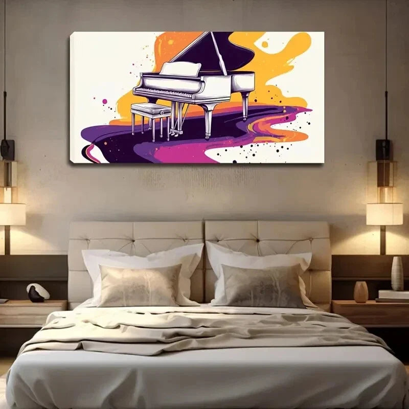 Featuring a Triangular Piano Wall Art Canvas Office Home Room Framed 80x45cm