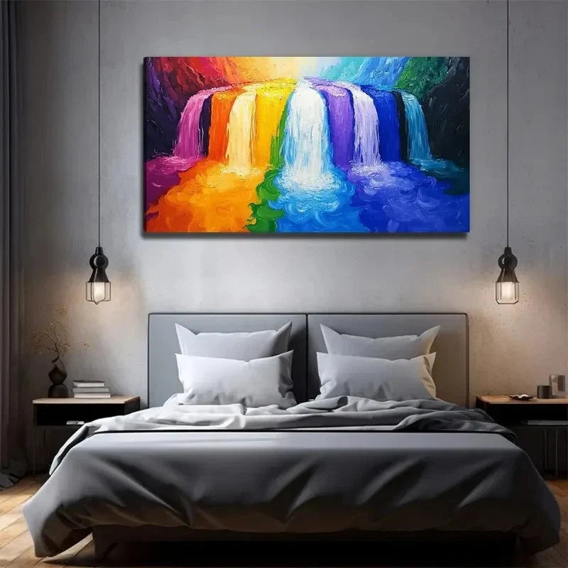 Colorful Waterfall Vibrant Wall Art Canvas Office Home Room Framed 80x45cm