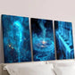 3pcs Blue Smokey Microphone Vinyl Record Piano Wall Art Set Canvas Framed 40x60cm - High Quality Print 100% Australian Made Wall Canvas Ready to Hang