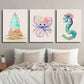3pcs Sandstone Castle Octopus Seahorse Wall Art Set Canvas Framed 40x60cm - High Quality Print 100% Australian Made Wall Canvas Ready to Hang