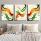 3pcs Burnt Orange & Emerald Green Wavy Wall Art Set Canvas Framed 40x60cm - High Quality Print 100% Australian Made Wall Canvas Ready to Hang
