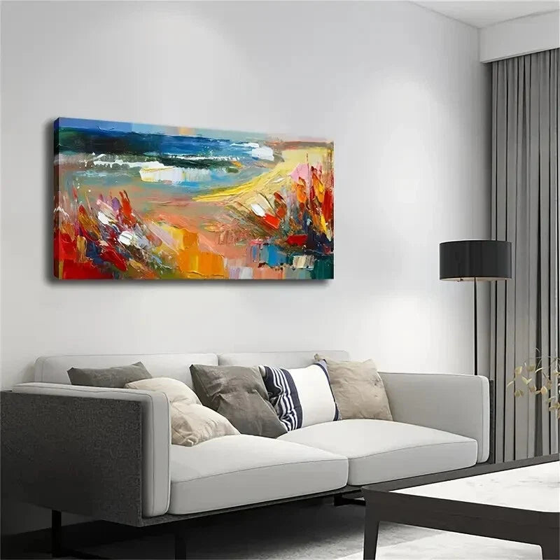 An Abstract Expressionist Beach Wall Art Canvas Office Home Room Framed 120x60cm