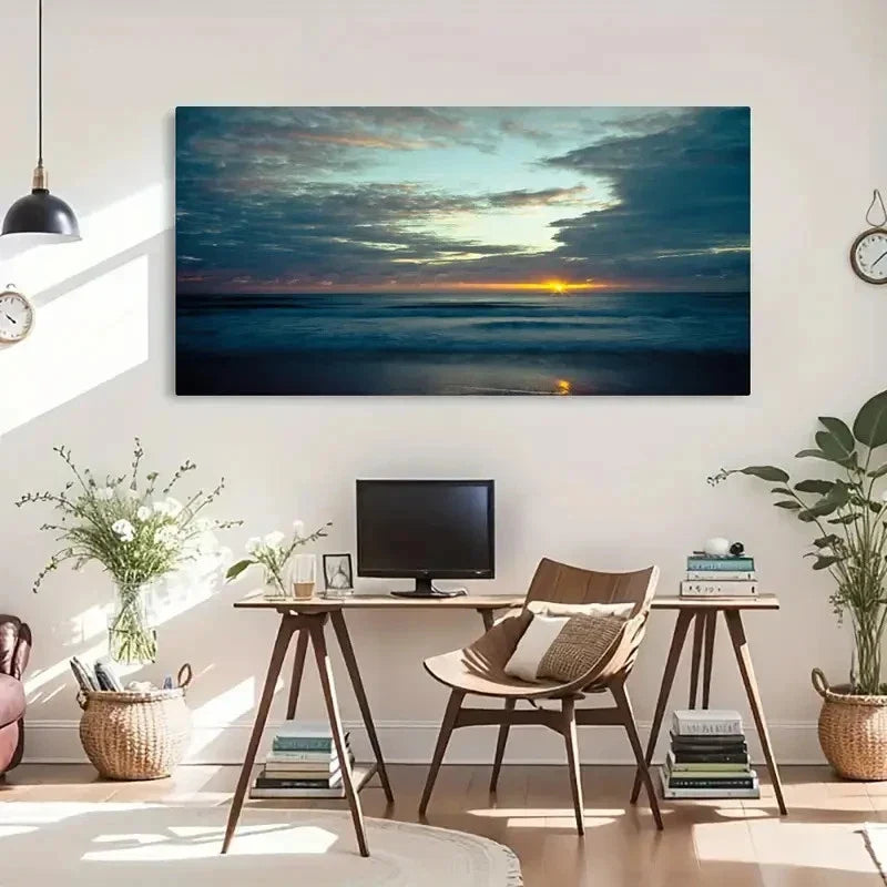 Sunrise Serene Ocean Décor Wall Art Canvas Office Home Room Framed 120x60cm