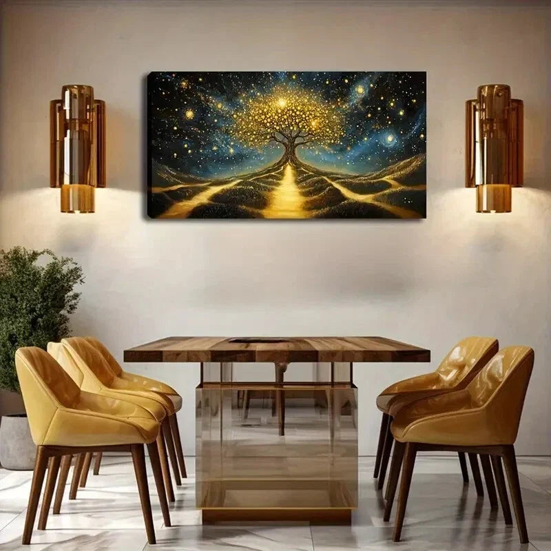 Majestic Tree Golden Splendor Wall Art Canvas Office Home Room Framed 120x60cm
