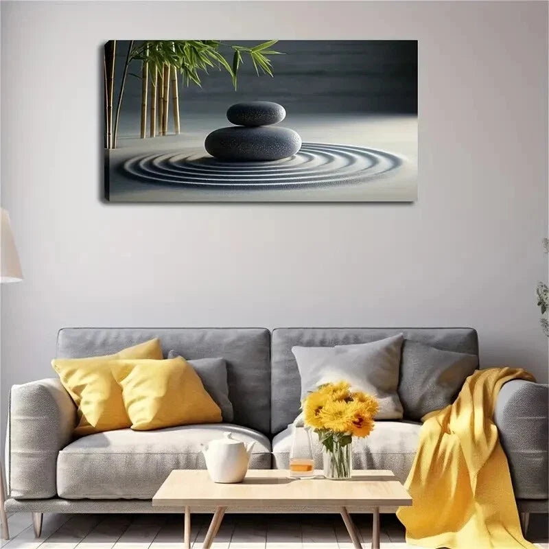 Two Large Stones Pine & Red Wall Art Canvas Office Home Room Framed 80x45cm