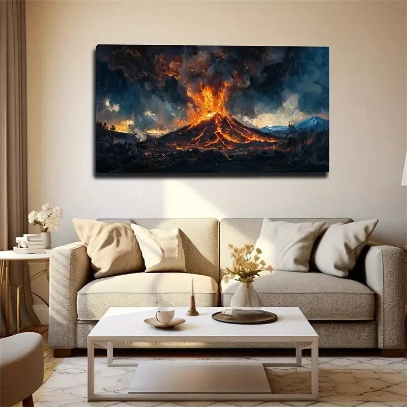 Dramatic Volcanic Eruption Wall Art Canvas Office Home Room Framed 120x60cm