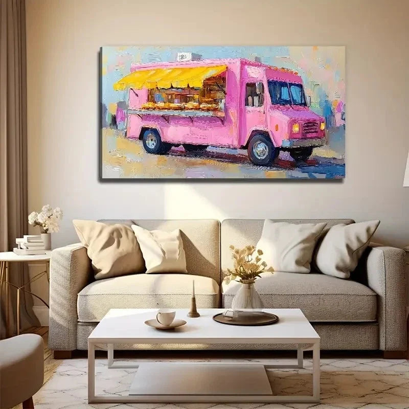 Flat Pink Store Car Suitable Wall Art Canvas Office Home Room Framed 120x60cm