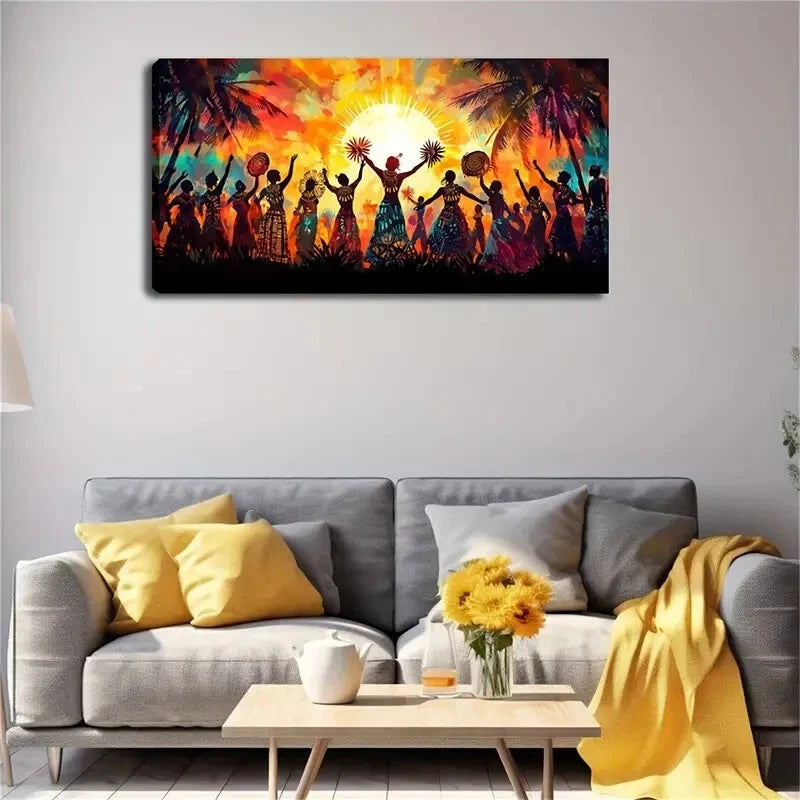 Vibrant Dancers in Sunset Wall Art Canvas Office Home Room Framed 120x60cm