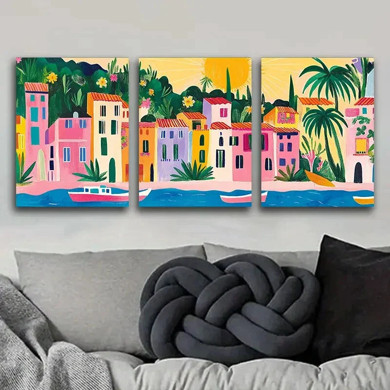 3pcs Modern Coastal City Art Metal Print Ready to Hang Art
