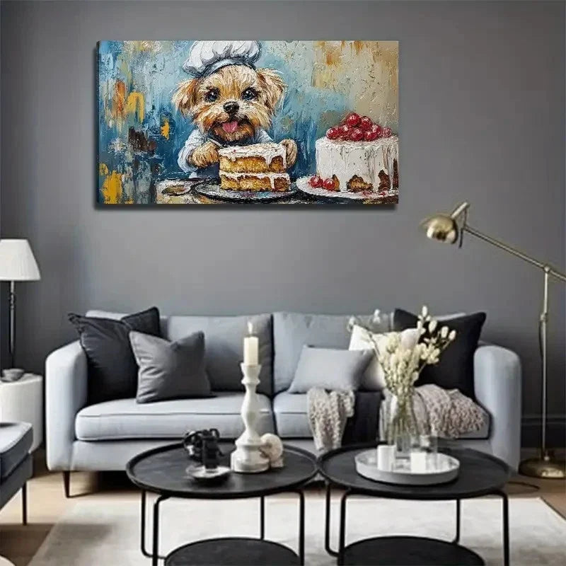 Dog Cake Decor Perfect Suitable Wall Art Canvas Office Home Room Framed 120x60cm