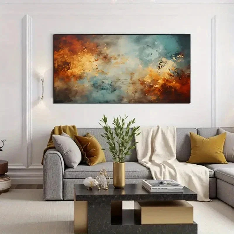 Warm Orange Blue & Beige Wall Art Canvas Office Home Room Framed 120x60cm
