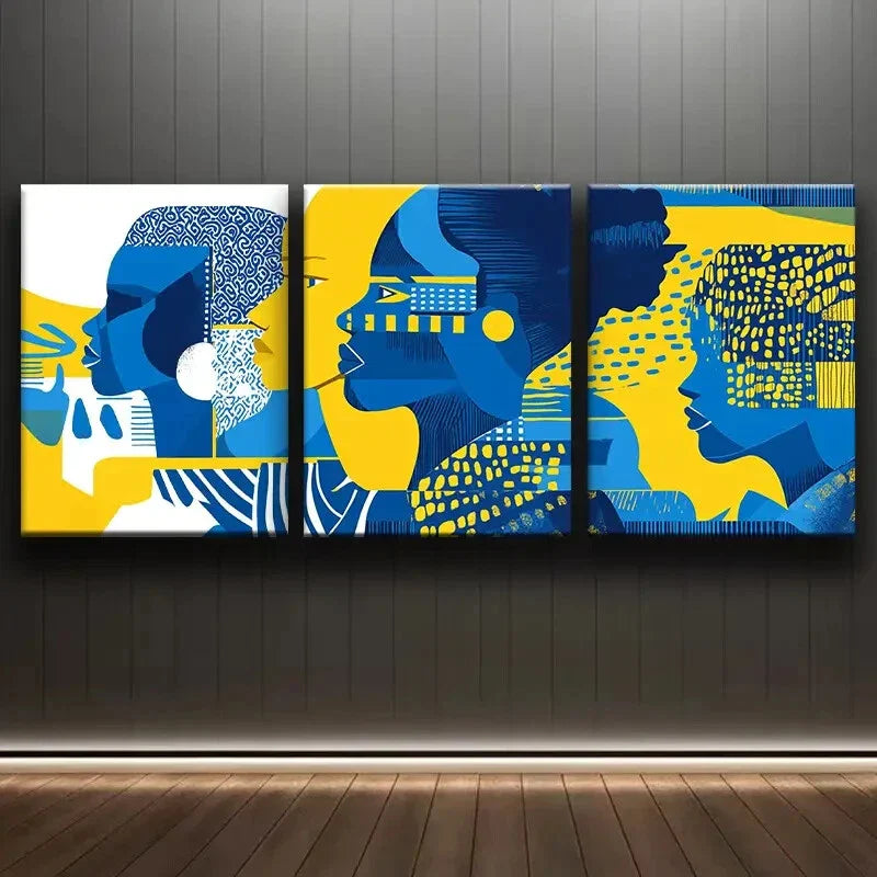 3pcs A Simple Drawing of People in Blue Perfect Wall Art Set Canvas Framed 40x60cm - High Quality Print 100% Australian Made Wall Canvas Ready to Hang