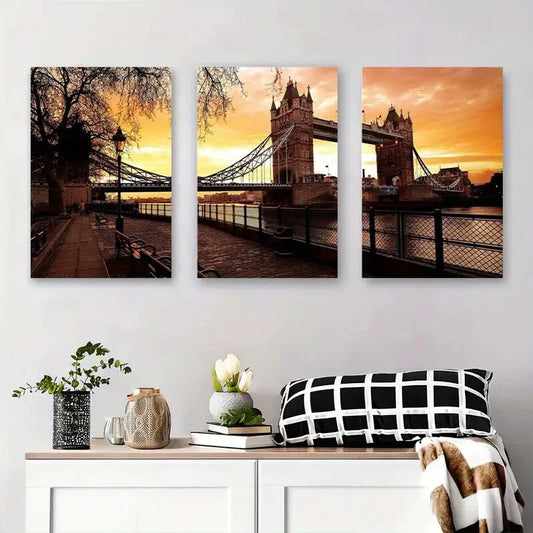 3pcs Tower Bridge London Sunset Metal Print Ready to Hang Art