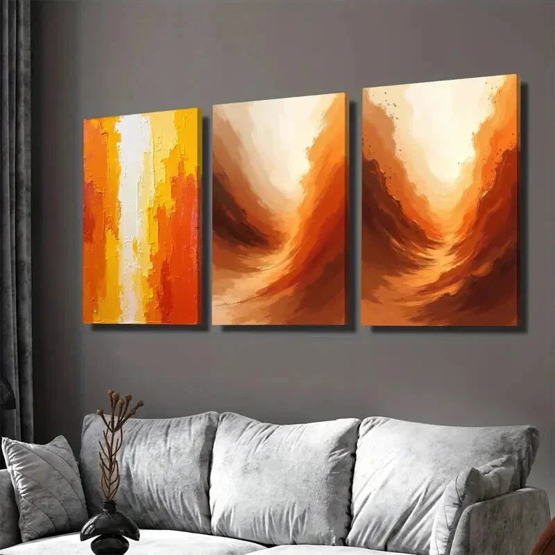 3pcs Orange and White Vibrant Brushstroke Wall Art Set Canvas Framed 40x60cm - High Quality Print 100% Australian Made Wall Canvas Ready to Hang