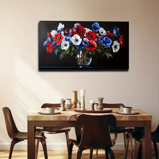 Elegant Blue And Red For Lotus Wall Art Canvas Office Home Room Framed 120x60cm