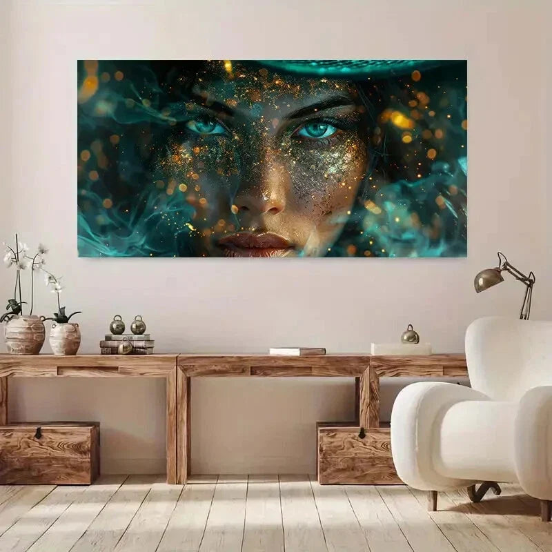 Golden Decor Girl Eys Blue wall canvas office home room framed 120x60cm