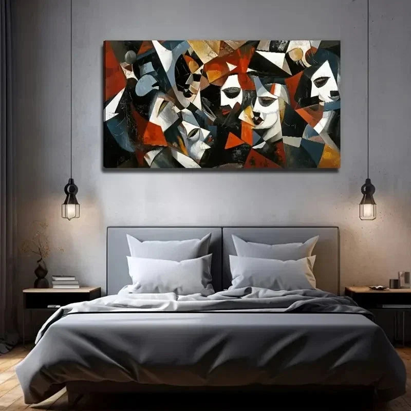 Abstract Human Face Suitable Wall Art Canvas Office Home Room Framed 80x45cm